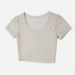 Sexy Y2K Lace Crop Top, Short Sleeve U-Neck Slim Fit T-Shirt, Going Out Clubwear Top