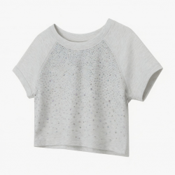 Baby Girl Rhinestones Round Neck Crop Tops Cropped Tee Sports Workout Crop Top