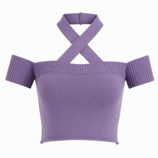 Halter Tops Knitted Off Shoulder Crop Tops Cross Strappy Sexy Tank Tops Summer Y2K Camis for