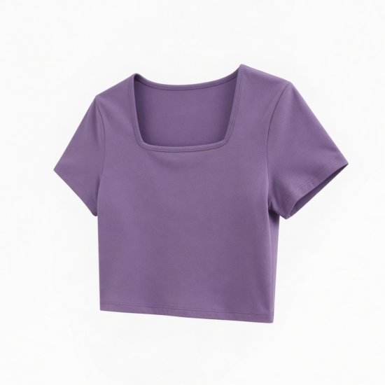 Fengway T-shirts Tee Top Square Collar Crop Tops Solid Color Short Sleeve T-Shirt for