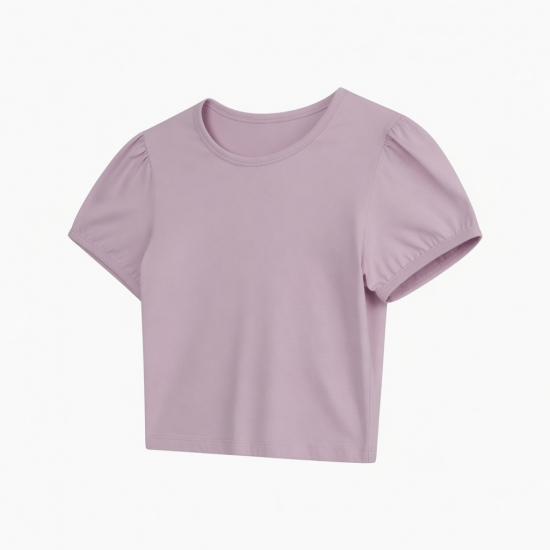 Certified2026 Baby Tee T-shirts Crop Top Puff Rhinestone Plain Sexy Fitted Thin Blank Shirt for Woman Lower