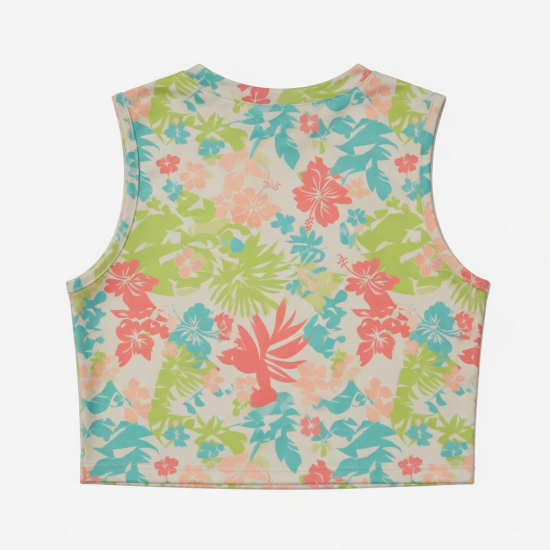 Summer Casual Crop Tops Sleeveless Polyester T-Shirts O-Neck Digital Printing Fashionable Styles Price