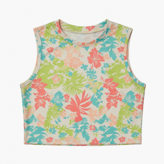 Summer Casual Crop Tops Sleeveless Polyester T-Shirts O-Neck Digital Printing Fashionable Styles Price