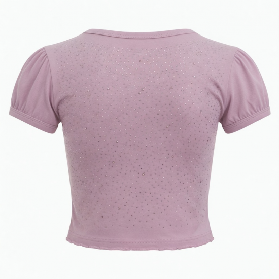 Baby Tee T-shirts Crop Top Puff Rhinestone Plain Sexy Fitted Thin Blank Shirt for Woman