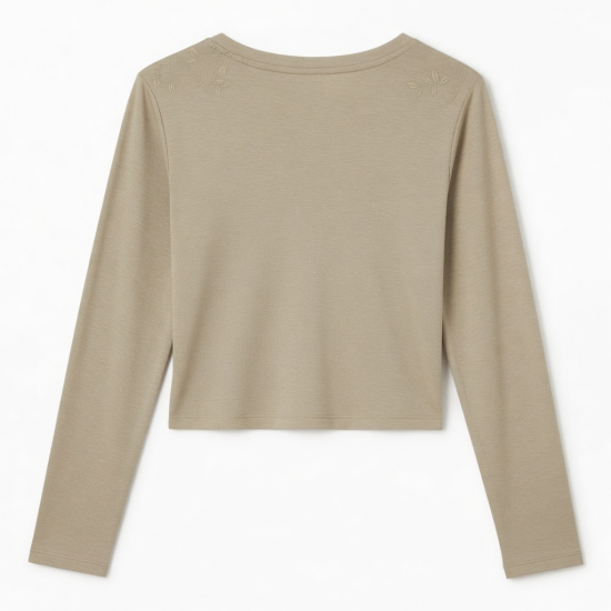 Bamboo Long Sleeve Shirts Fall Fashion Crop Tops V-Neck Appliques Eco-Friendly Breathable Slim Fitted Y2K$20