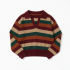 Autumn Retro Polo V-Neck Striped Color-blocking Long-Sleeved Short-Length Pullover Top Knitted for Woman