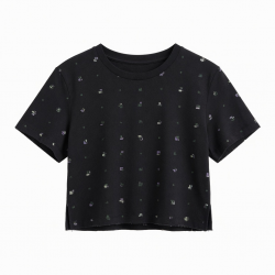 Crop T-shirts Printed O-Neck Slim Fit Tees Shirts Fashion Street Tops
