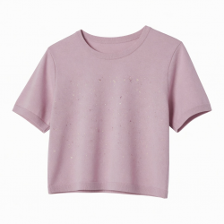 Summer Casual Solid Knitted Cotton Crop Top Short Sleeve T-Shirt with Anti-Pilling and Digital Printing$20