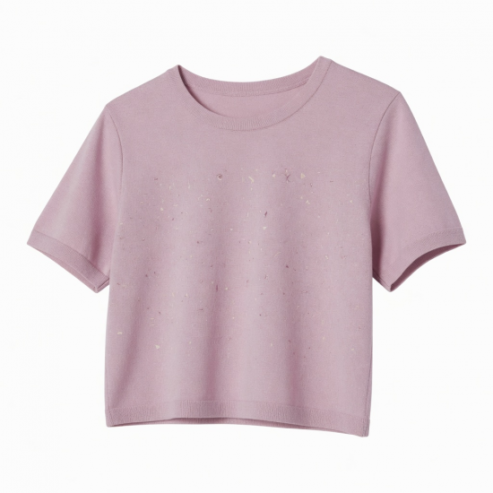 Summer Casual Solid Knitted Cotton Crop Top Short Sleeve T-Shirt with Anti-Pilling and Digital Printing$20