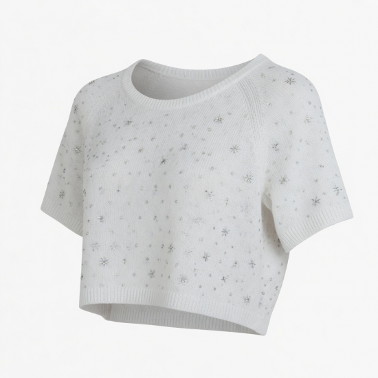 Summer Collection Breathable White Rhinestone Knitted Crop Top for Heat-Transfer Tank Top FREE