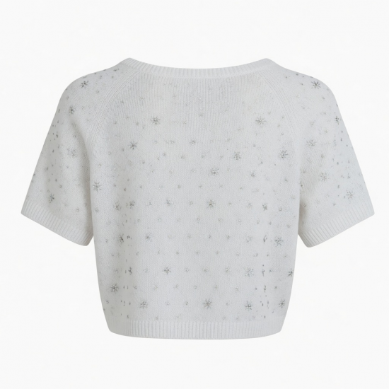 Summer Collection Breathable White Rhinestone Knitted Crop Top for Heat-Transfer Tank Top FREE
