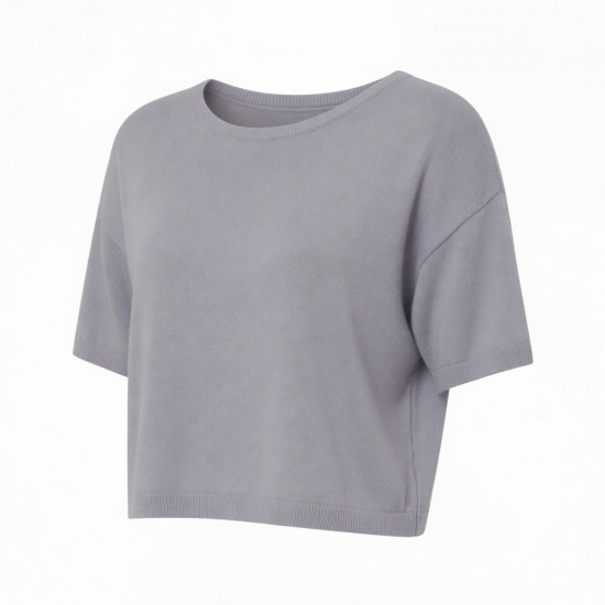 Summer Crop Top Quick-Drying Casual Loose Fit Knitted T-Shirt with Solid Color for Running and Exercise Lower