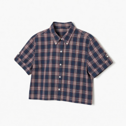 Plaid Shirt Button Down Vintage Polo Neck Tee Shirts Short Sleeve Crop Blouses Preppy Style Clothes for