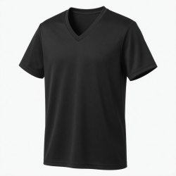 Deep V-Neck T-Shirt Polyester Quick Dry Summer Tops with Breathable Feature Solid Black Pattern180-day