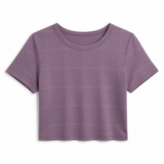 Check Top Modal Spandex Elasticity Woman T-shirt Solid Plaid Soft Crop T Shirt T-shirts for