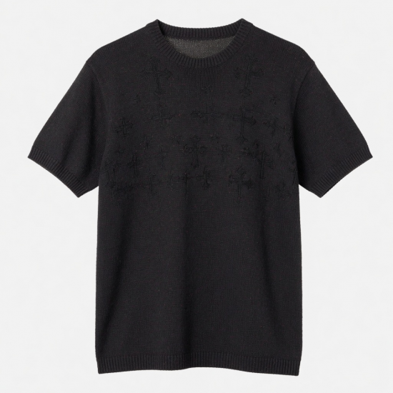 Y2K Vintage Streetwear Regular Fit Knitted Eco-Friendly Breathable Summer T-Shirt for Crew Neck Dark Gothic