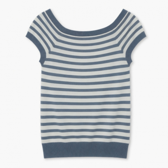 Striped Knit Tank Top with Off-Shoulder Design & Button Accent, Slim Fit